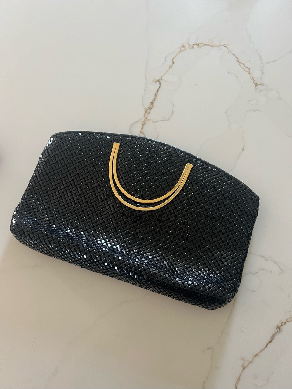 Black Sequin Evening Clutch with Gold Accent